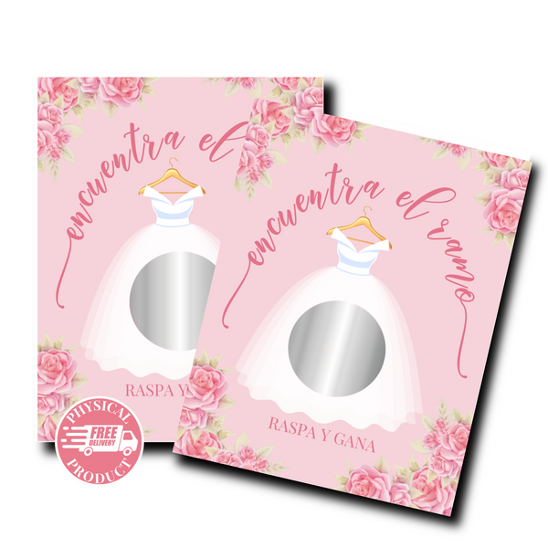 Bridal Shower Games In Spanish - "Encuentra El Ramo" Wedding Dress - 56 Cards - Scratch Off Cards Gray