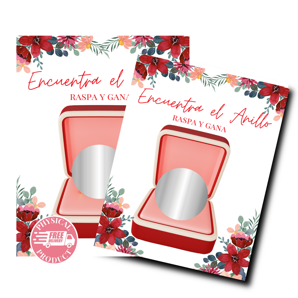 Bridal Shower Games In Spanish - "Encuentra El Anillo" Ring Case - 56 Cards - Scratch Off Cards