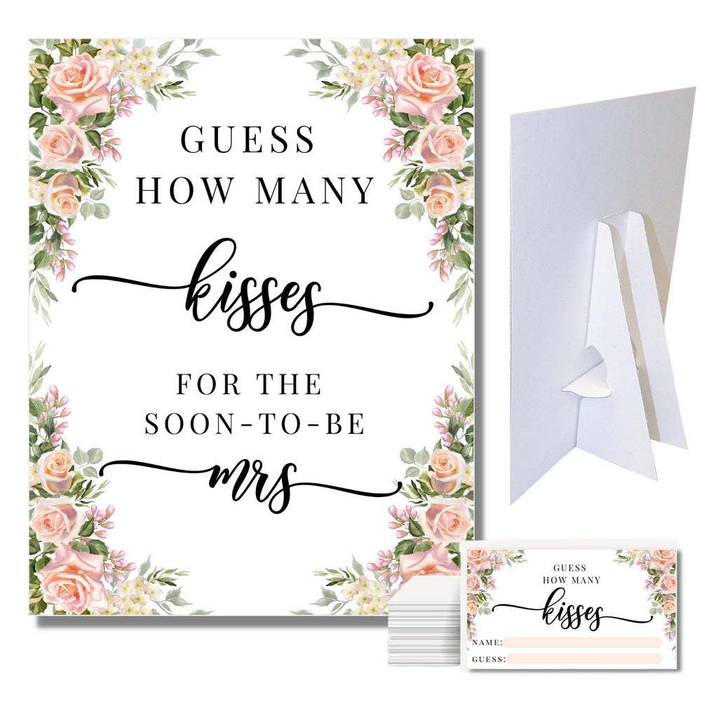 How Many Kisses Game Sign and Cards Pink Floral