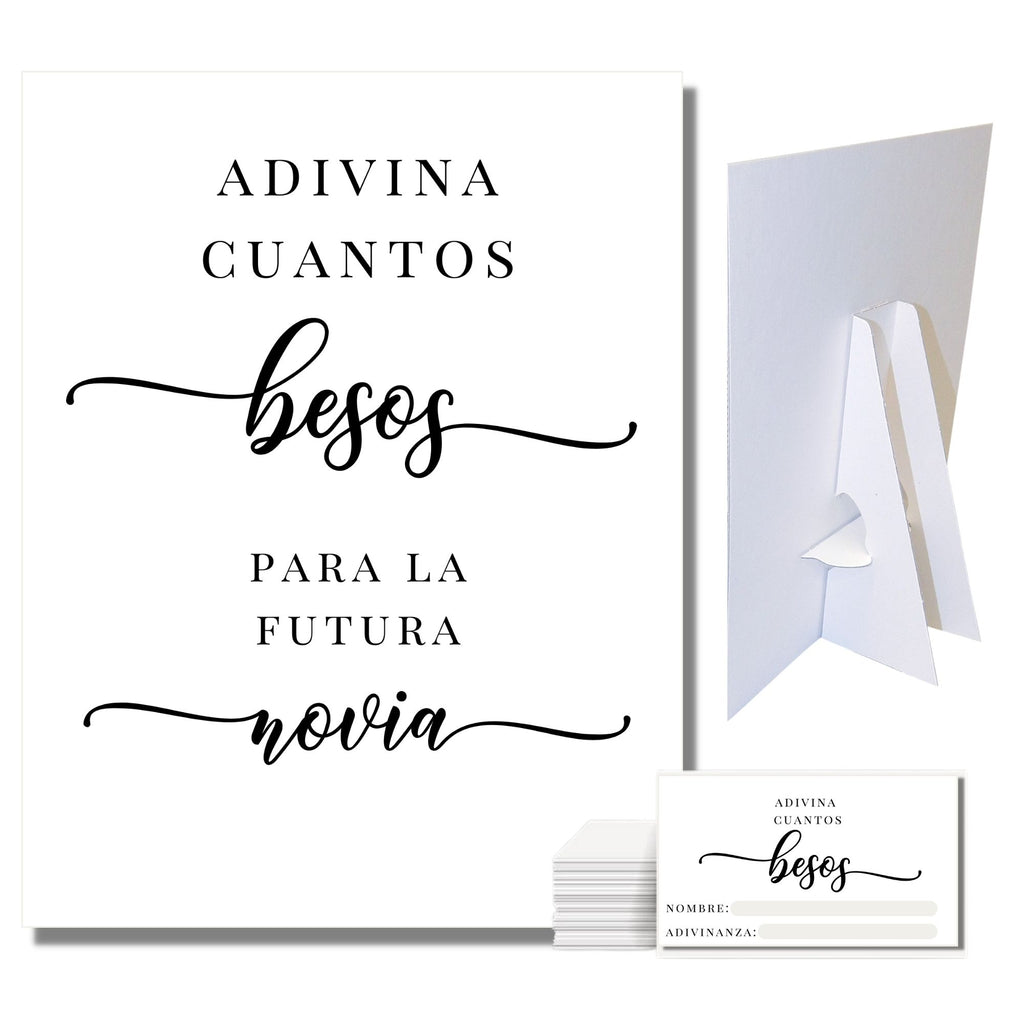 Adivina Cuantos Besos Para La Futura Novia Game Sign and Cards Black And White