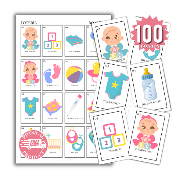 Baby Shower Bingo In English - 100 Cards - Baby Shower Bingo In English - White