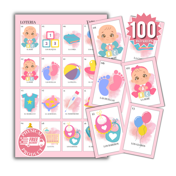 Baby Shower Bingo In Spanish - 100 Cards - Baby Shower Bingo In Spanish - White