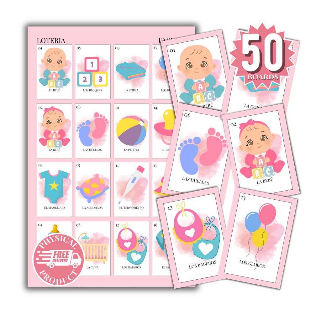 Baby Shower Bingo In Spanish - 50 Cards - Baby Shower Bingo In Spanish - White