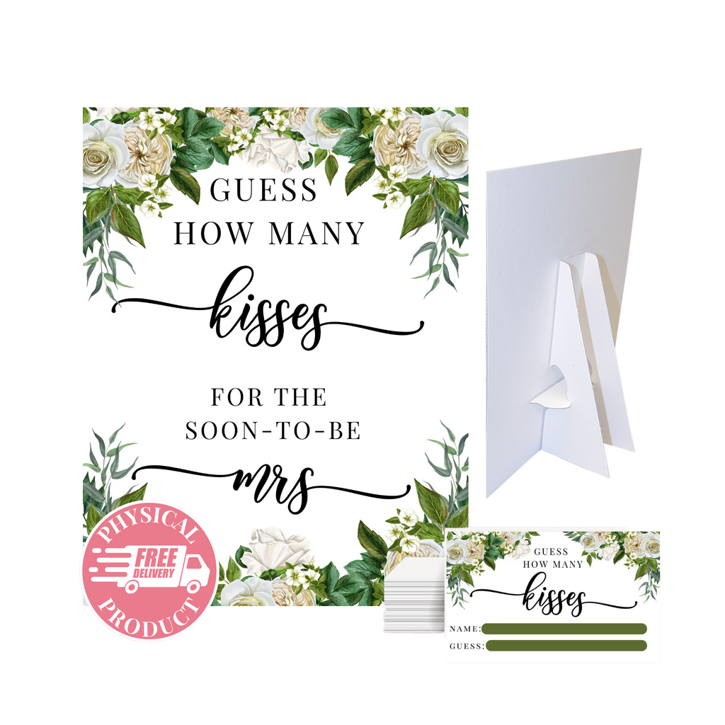 How Many Kisses Game Sign and Cards White And Green