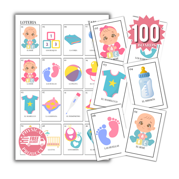 Baby Shower Bingo In Spanish - 100 Cards - Baby Shower Bingo In Spanish - White