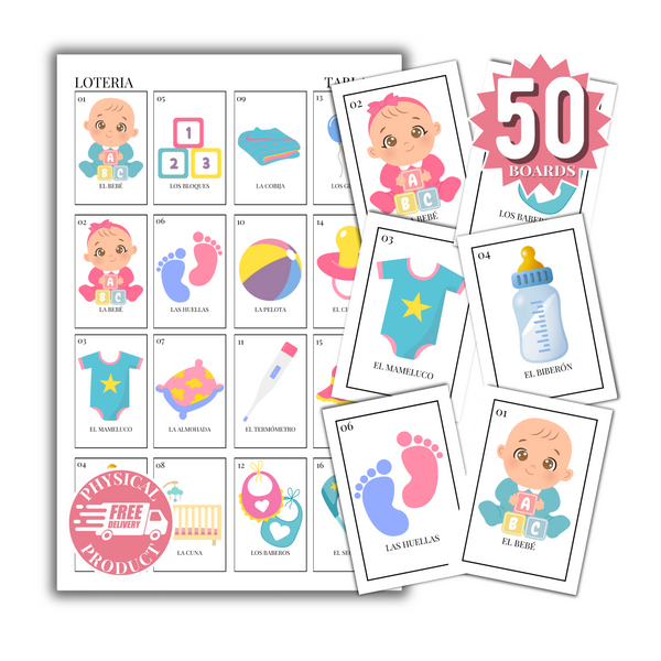 Baby Shower Bingo In Spanish - 50 Cards - Baby Shower Bingo In Spanish - White