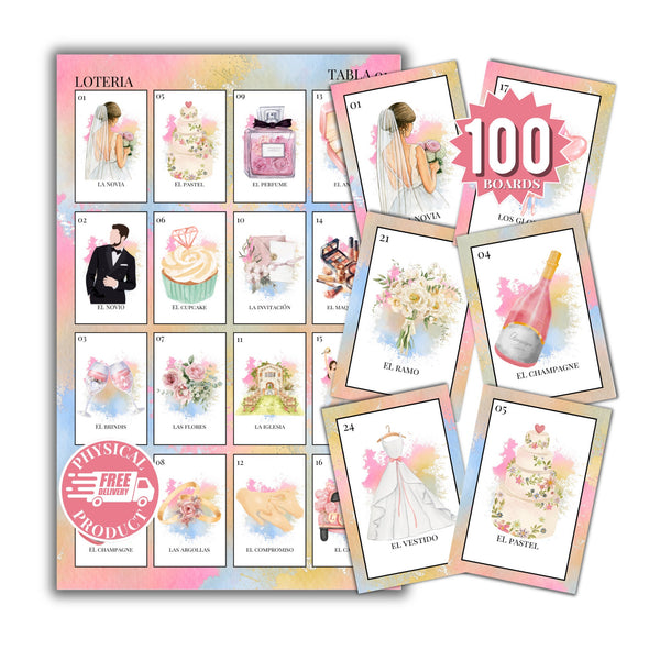 Bridal Shower Bingo In Spanish - 100 Cards - Wedding Shower Bingo In Spanish - Multicolor 1
