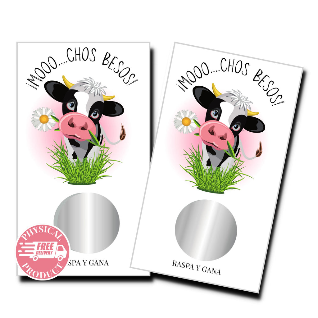 Birthday Decorations Gifts And Games - "Moo..chos Besos" - Funny Scratch Off Cards In Spanish For Friend Boyfriend Husband