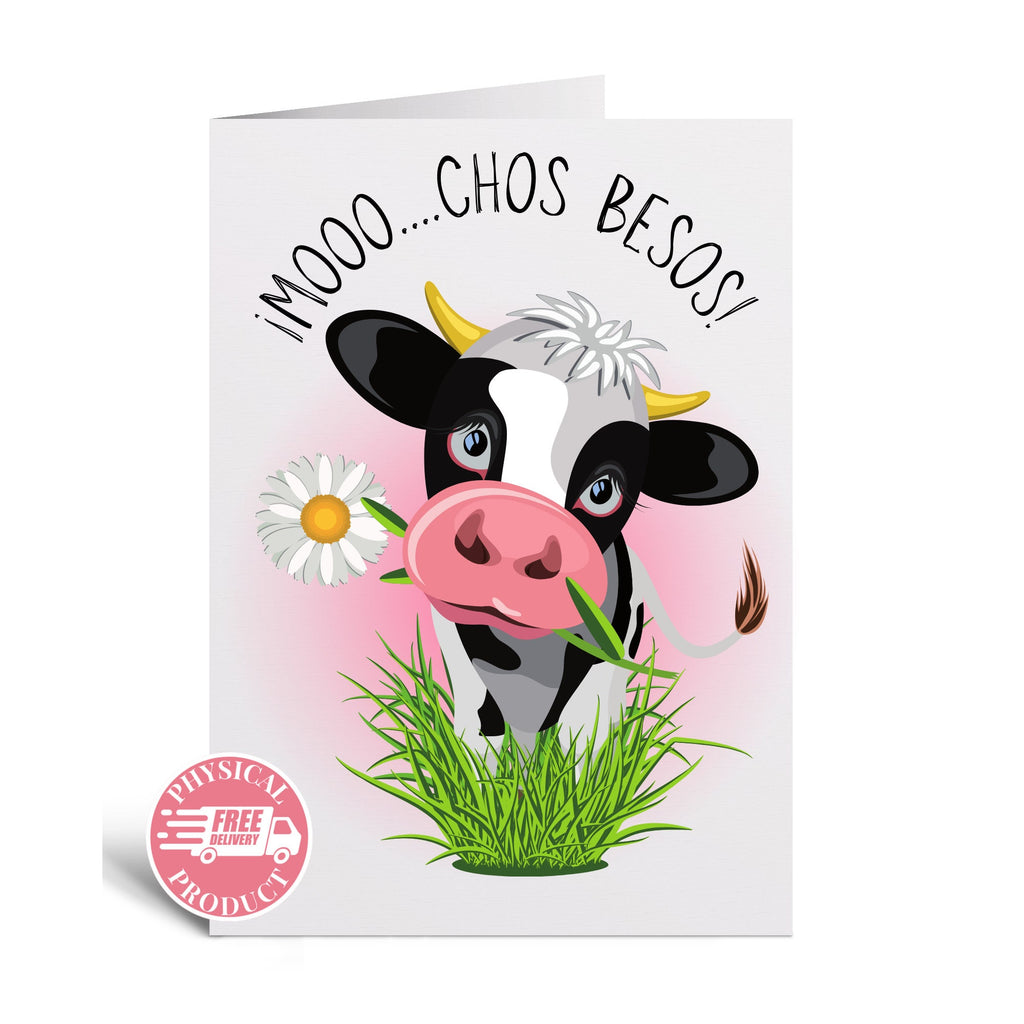 Birthday Decorations Gifts And Cards - "Moo..chos Besos" - Funny Greeting Card In Spanish For Friend Boyfriend Husband