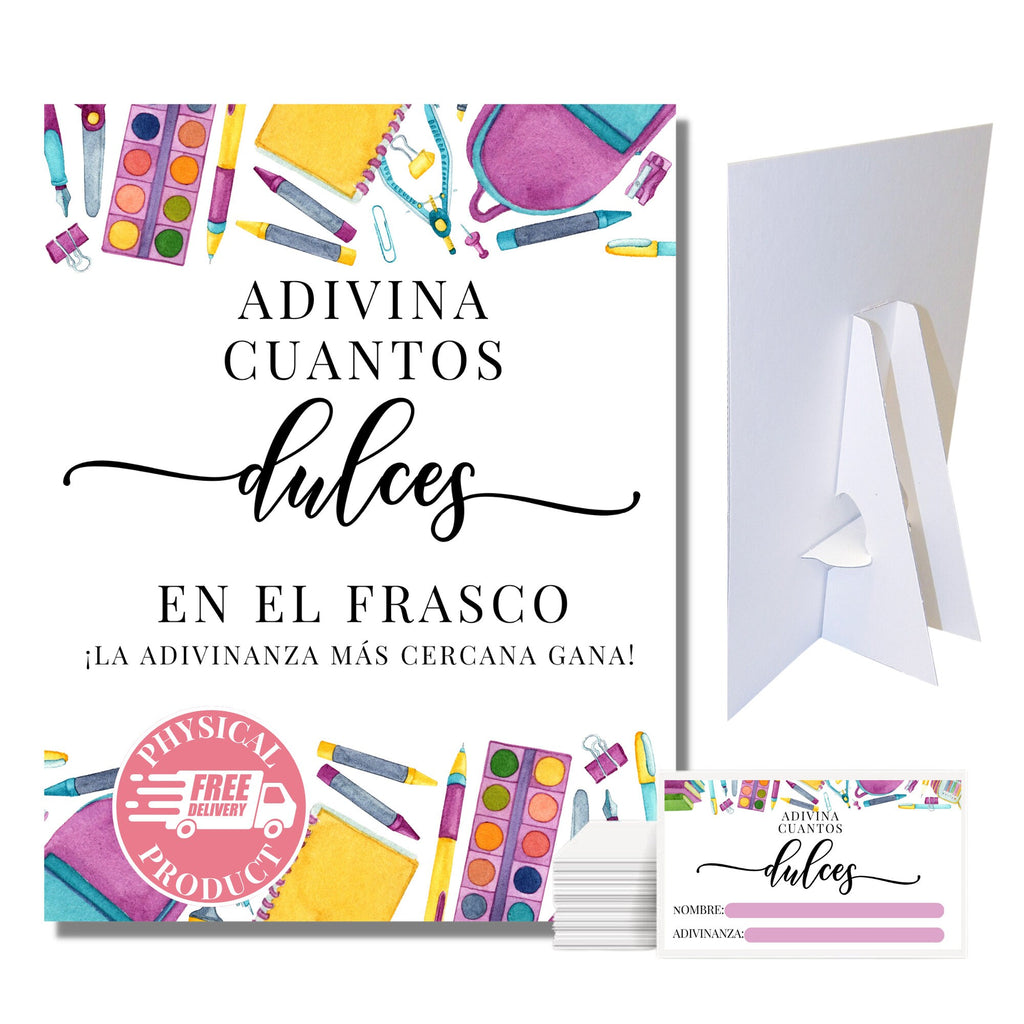 Back To School "Cuantos Dulces Game In Spanish Sign and Cards School Supplies 2