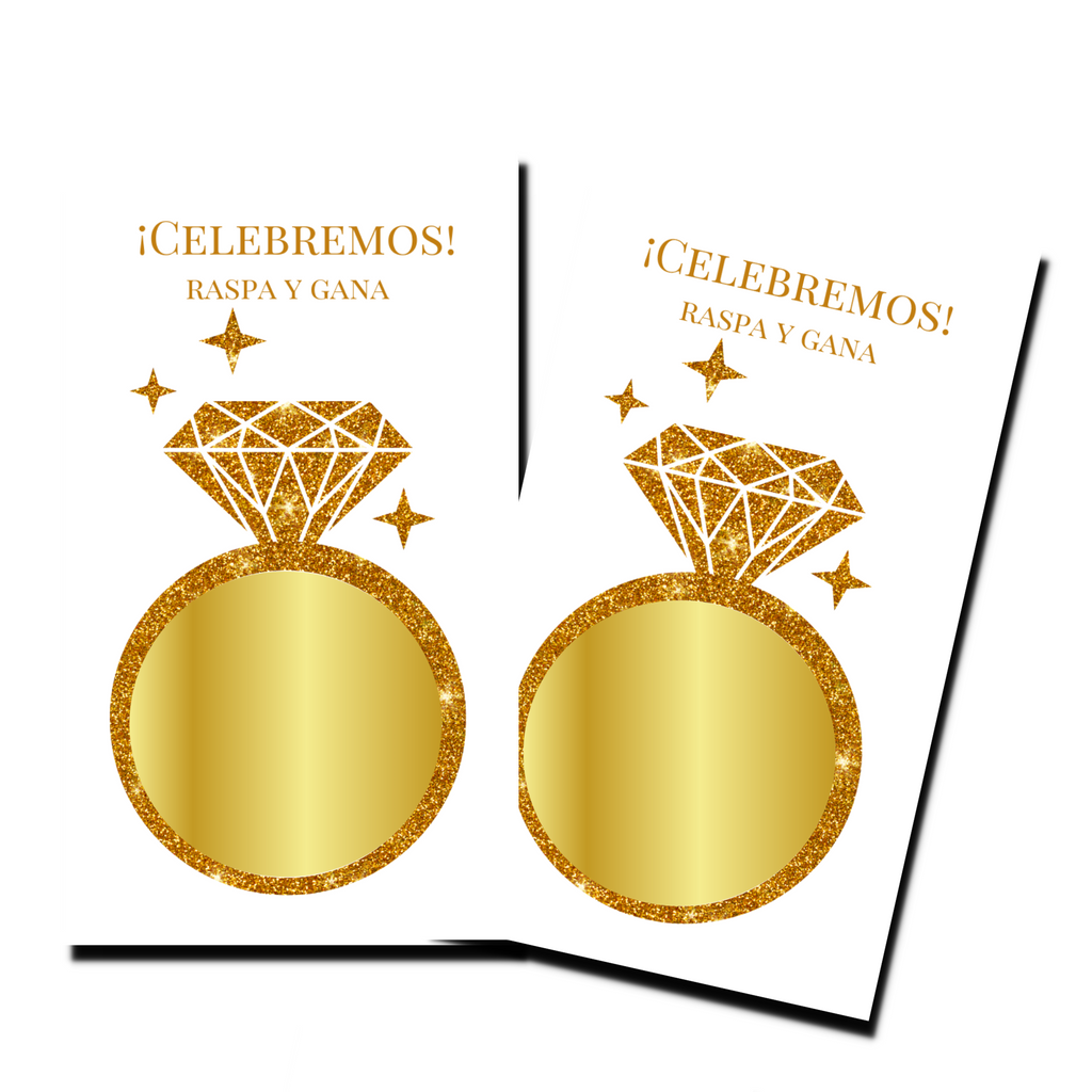 Bridal Shower Games In Spanish - "Celebremos" Gold Ring - 50 Cards - Scratch Off Cards