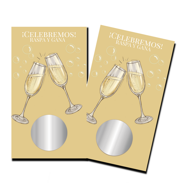 Bridal Shower Games In Spanish - "Celebremos" Champagne Glasses - 50 Cards - Scratch Off Cards