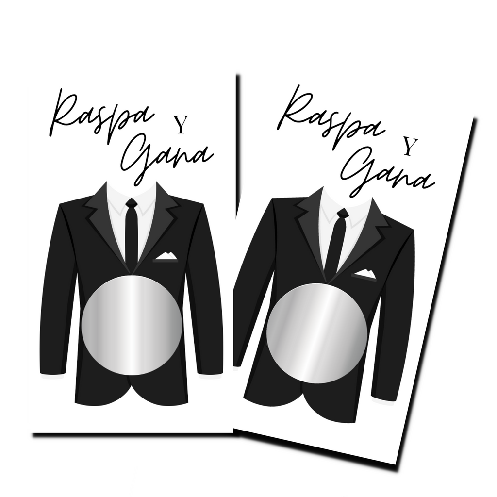 Bridal Shower Games In Spanish - "Raspa Y Gana" Tuxedo - 50 Cards - Scratch Off Cards