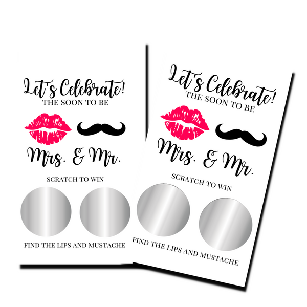 Bridal Shower Games - "Let's Celebrate" Lips & Mustache - 50 Cards - Scratch Off Cards