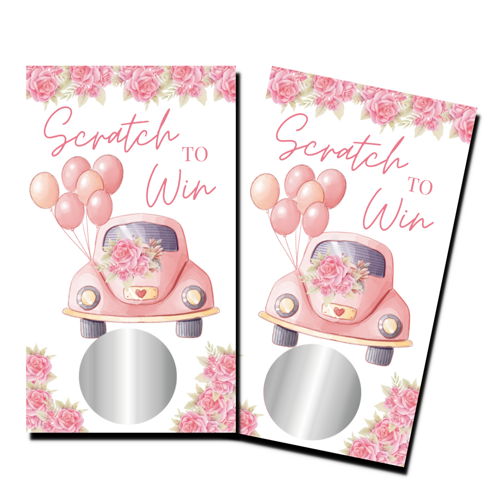 Bridal Shower Games - "Scratch To Win" Pink Wedding Car - 50 Cards - Scratch Off Cards