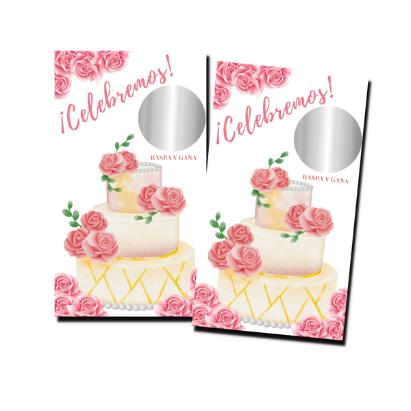 Bridal Shower Games In Spanish - "Celebremos" Wedding Cake - 50 Cards - Scratch Off Cards