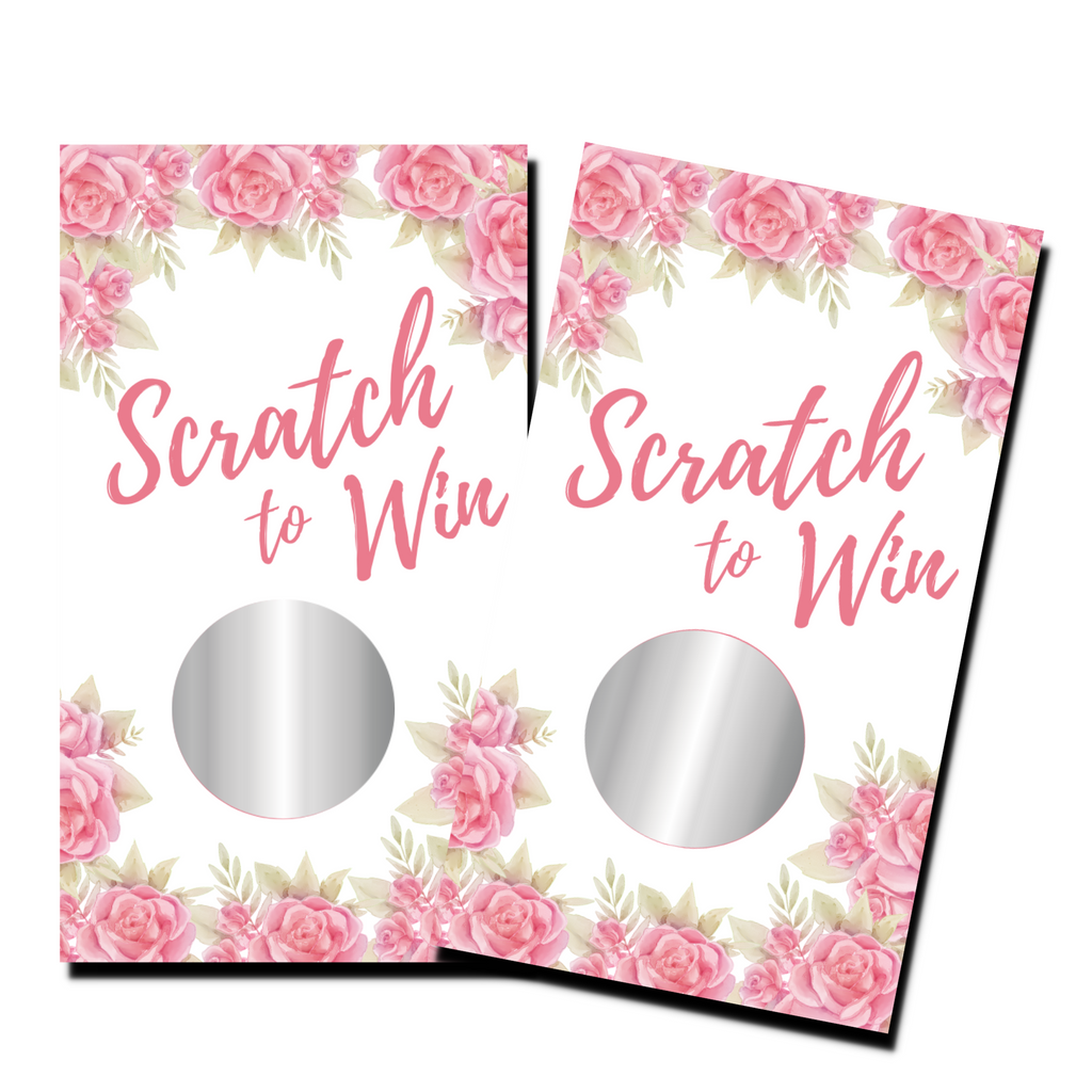 Bridal Shower Games - "Scratch To Win" Pink Floral Card - 50 Cards - Scratch Off Cards