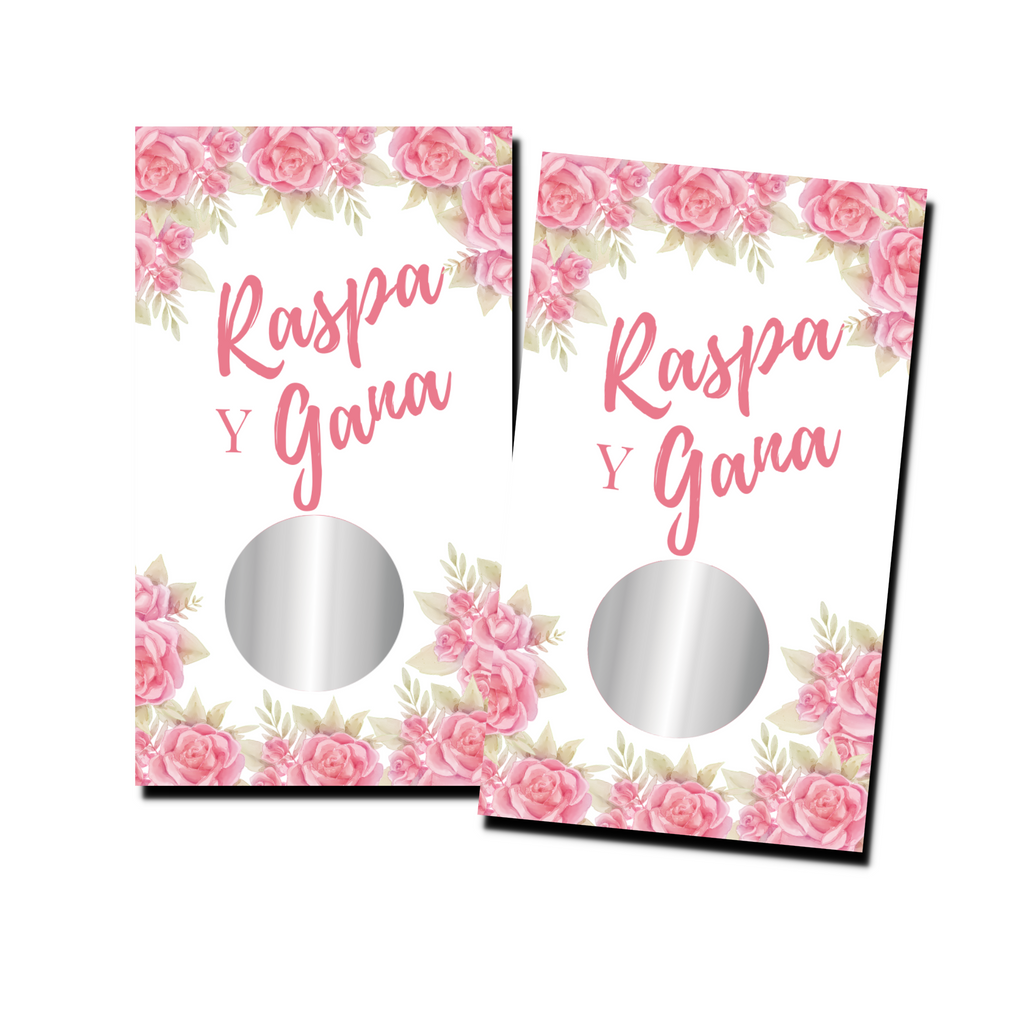 Bridal Shower Games In Spanish - "Raspa Y Gana" Pink Floral Card - 50 Cards - Scratch Off Cards