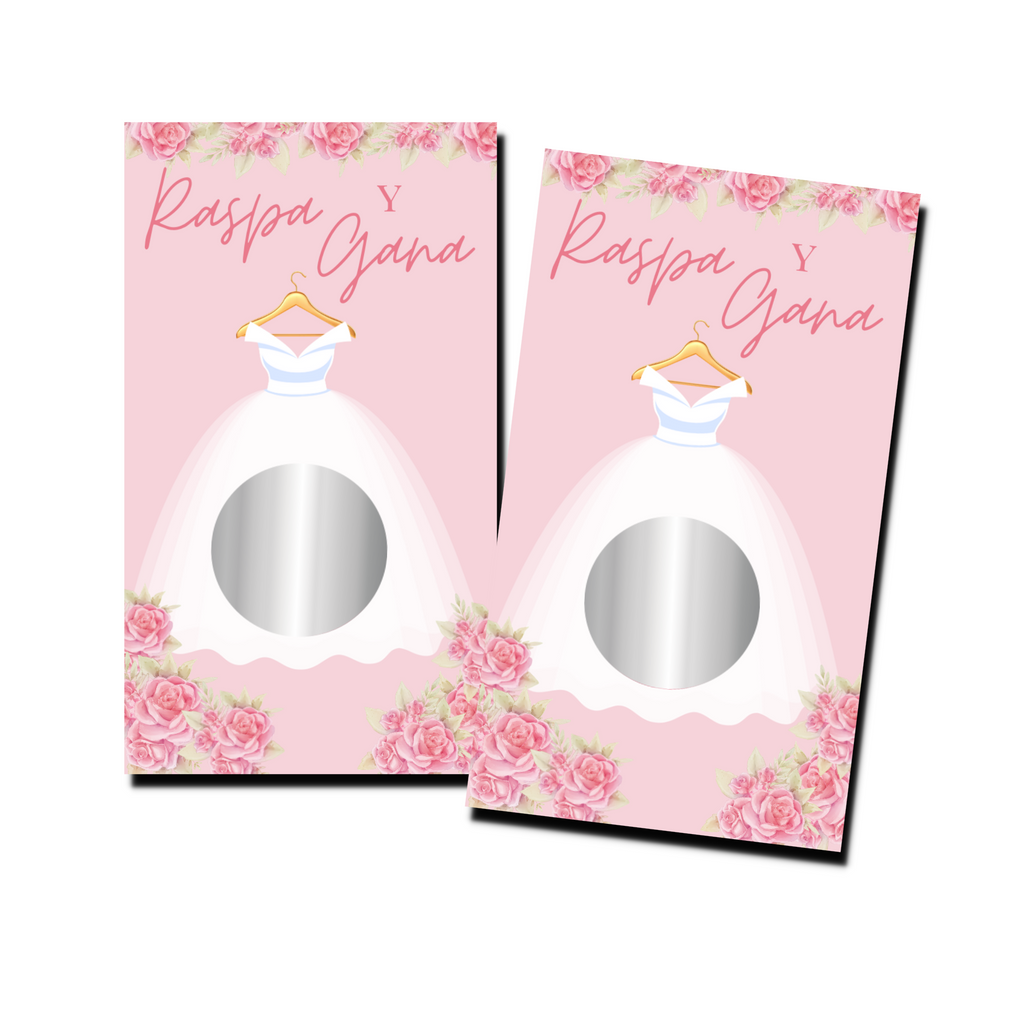 Bridal Shower Games In Spanish - "Raspa Y Gana" Wedding Dress - 50 Cards - Scratch Off Cards