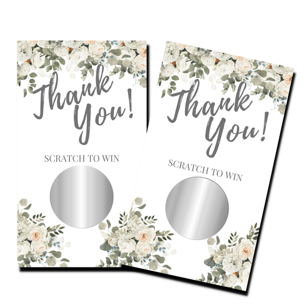 Bridal Shower Games - "Thank You" Gray Floral Card - 50 Cards - Scratch Off Cards