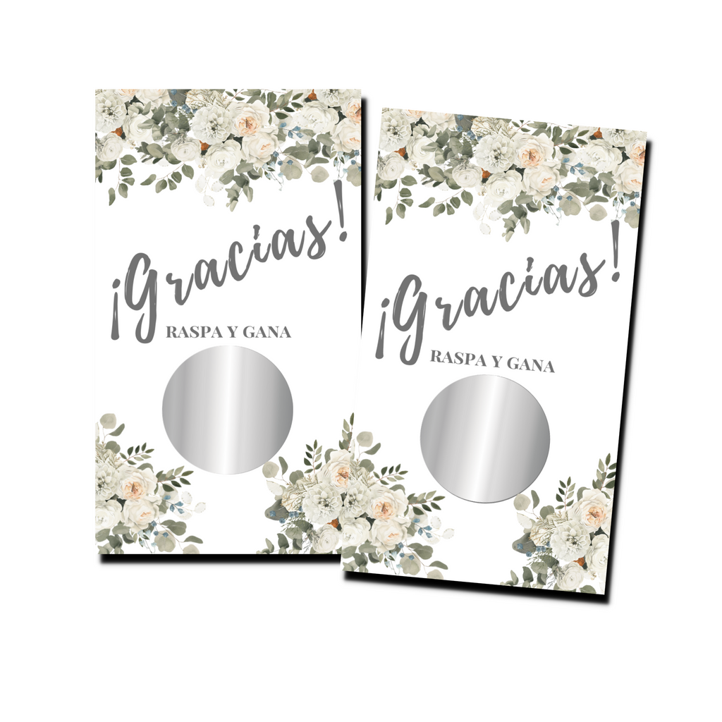 Bridal Shower Games In Spanish - "Gracias" Gray Floral Card - 50 Cards - Scratch Off Cards