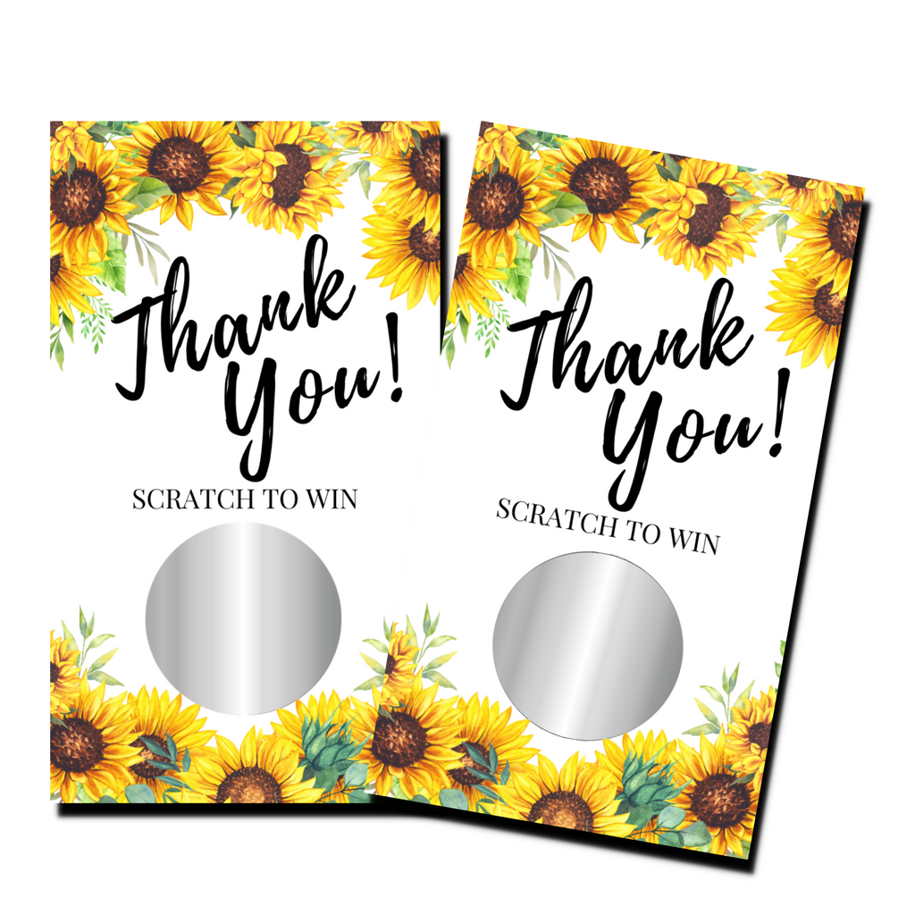 Bridal Shower Games - "Thank You" Sunflowers - 50 Cards - Scratch Off Cards