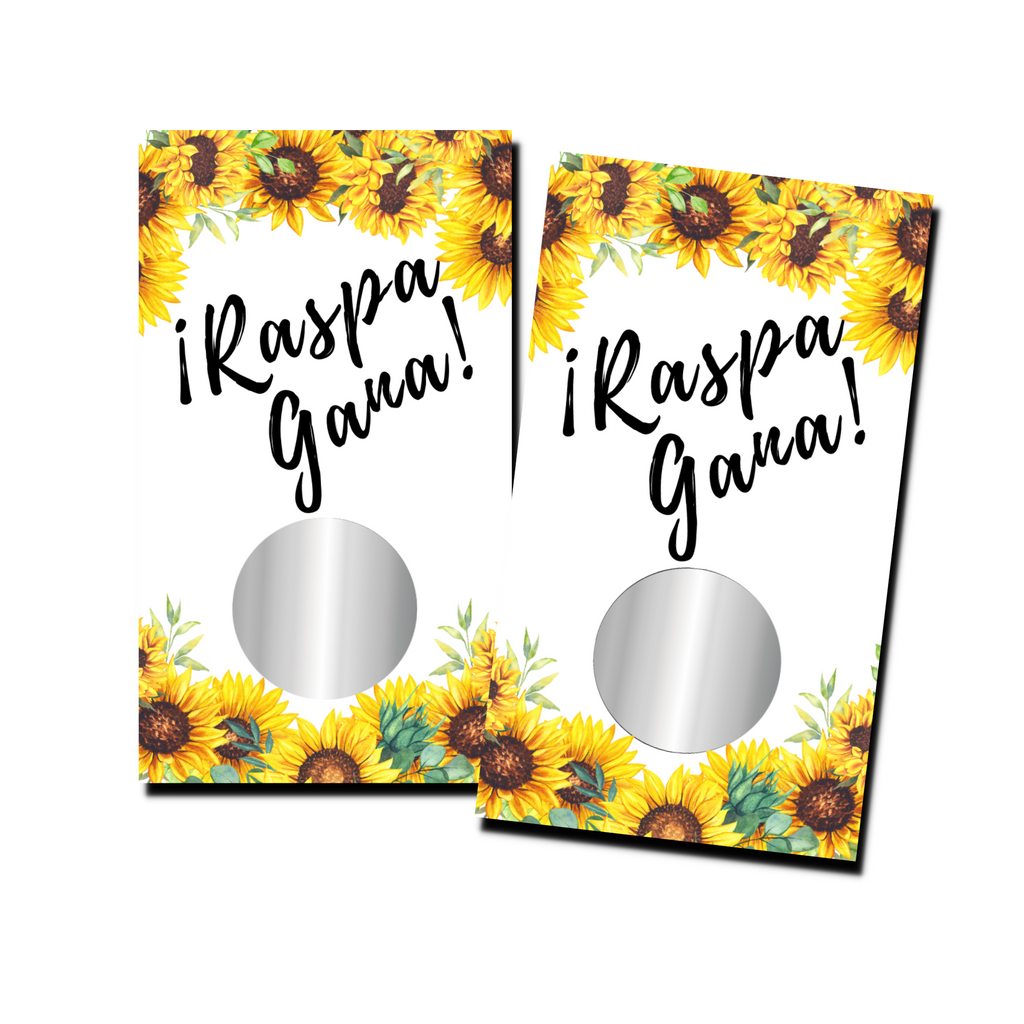 Bridal Shower Games In Spanish - "Raspa Y Gana" Sunflowers Cards - 50 Cards - Scratch Off Cards