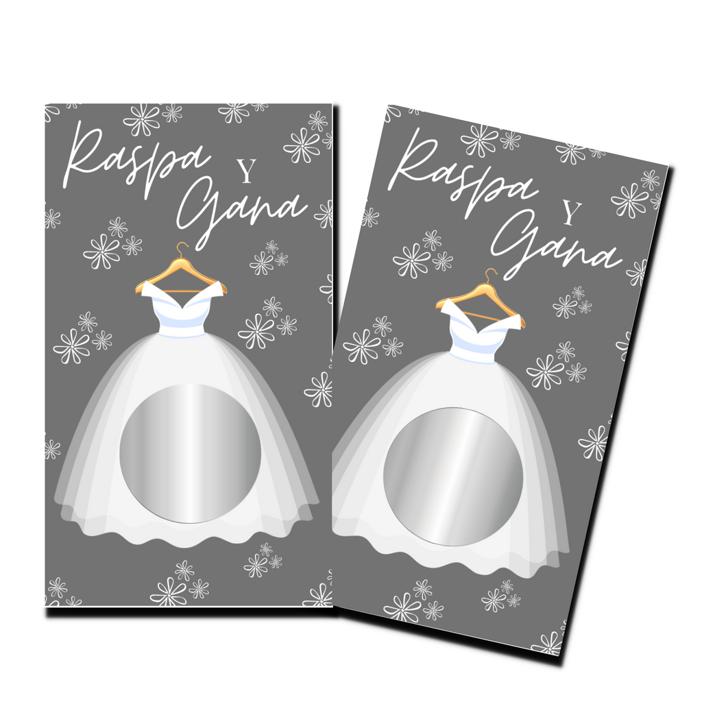 Bridal Shower Games In Spanish - "Raspa Y Gana" Bride Dress Cards - 50 Cards - Scratch Off Cards