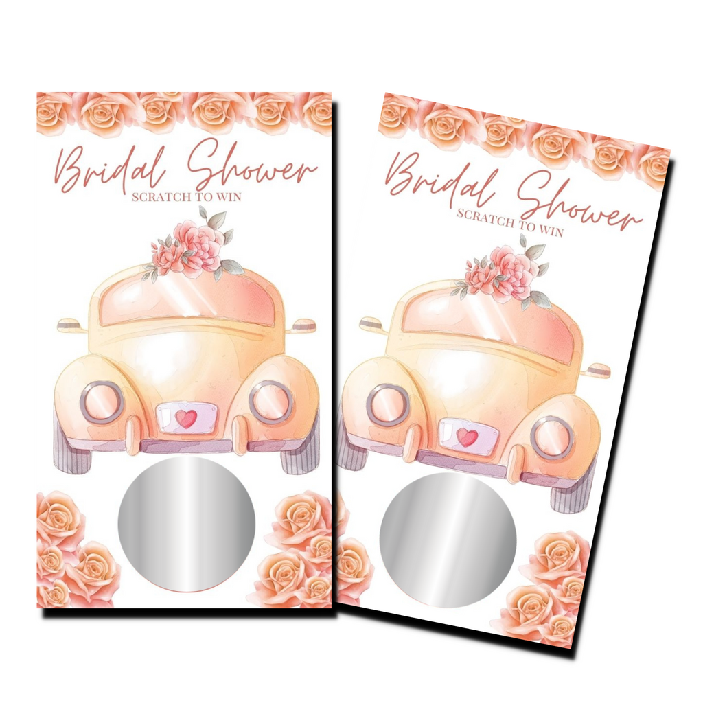 Bridal Shower Games - "Scratch To Win" Orange Wedding Car - 50 Cards - Scratch Off Cards